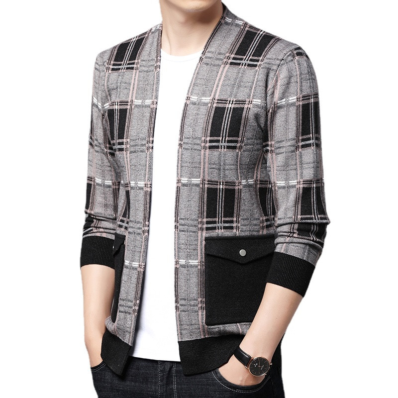 Sügismood Koo triibuline kampsun jakk Meeste Korea kampsunid Mantel Meeste Rõivad Disainer Kiri Kardigan Meeste kampsunid Hombre