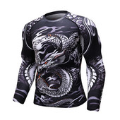 Υψηλής ποιότητας Dragon 3d Printing Cool BJJ Rashguard Compression Skinny μακρυμάνικο πουκάμισα που απομακρύνουν την υγρασία Μυώδεις ανδρικές μπλούζες