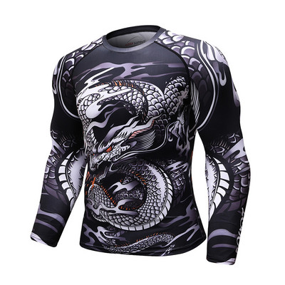 Υψηλής ποιότητας Dragon 3d Printing Cool BJJ Rashguard Compression Skinny μακρυμάνικο πουκάμισα που απομακρύνουν την υγρασία Μυώδεις ανδρικές μπλούζες
