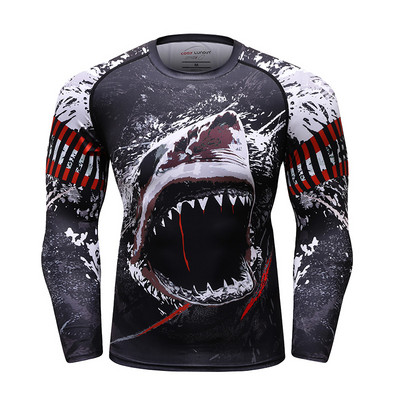 Υψηλής ποιότητας Dragon 3d Printing Cool BJJ Rashguard Compression Skinny μακρυμάνικο πουκάμισα που απομακρύνουν την υγρασία Μυώδεις ανδρικές μπλούζες