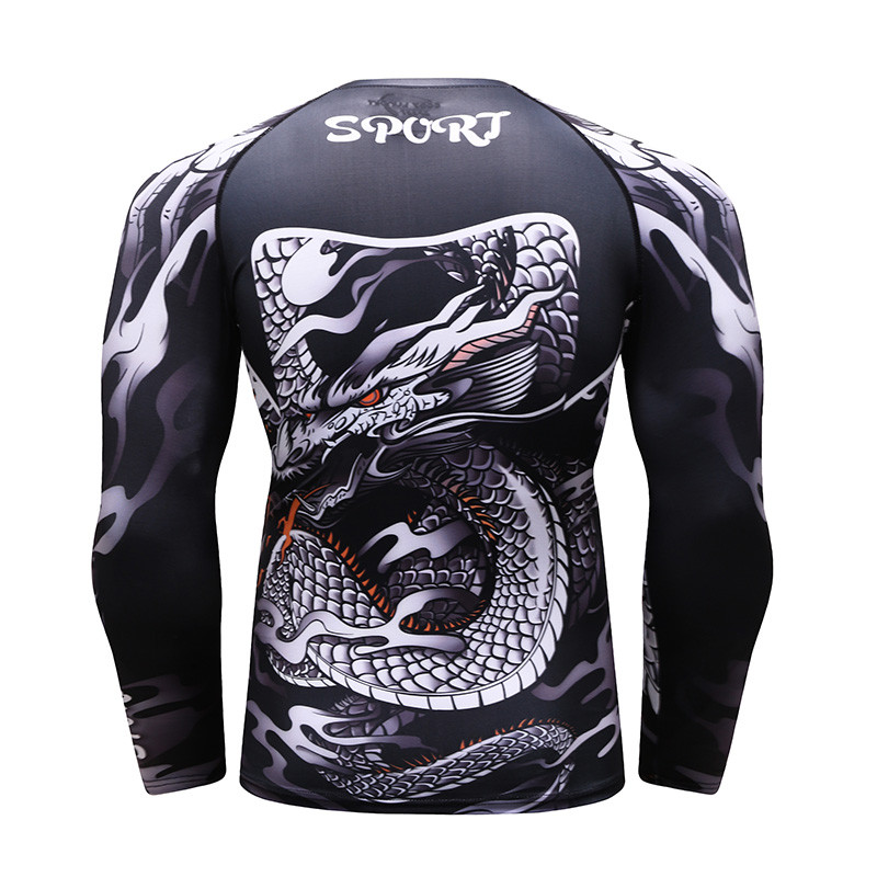 Υψηλής ποιότητας Dragon 3d Printing Cool BJJ Rashguard Compression Skinny μακρυμάνικο πουκάμισα που απομακρύνουν την υγρασία Μυώδεις ανδρικές μπλούζες