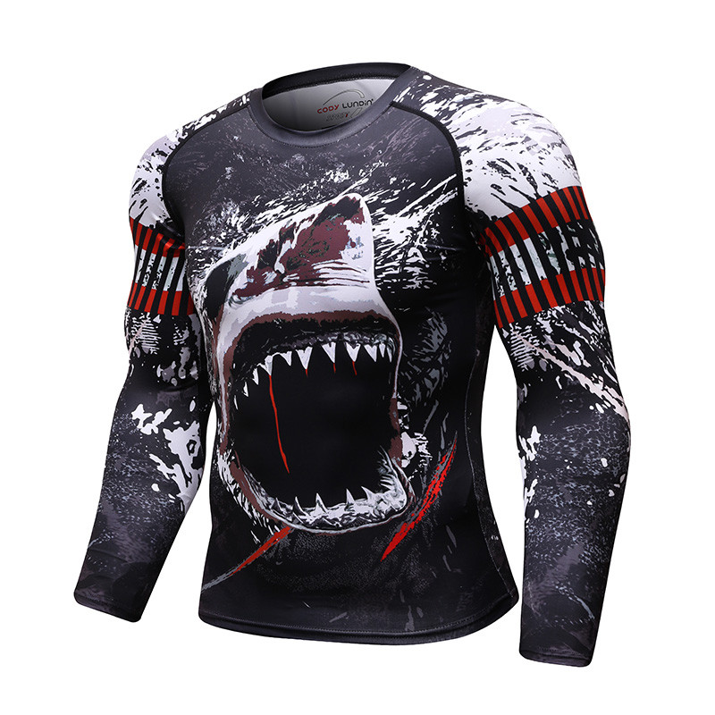 Υψηλής ποιότητας Dragon 3d Printing Cool BJJ Rashguard Compression Skinny μακρυμάνικο πουκάμισα που απομακρύνουν την υγρασία Μυώδεις ανδρικές μπλούζες