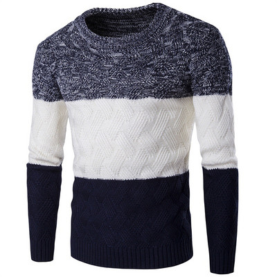 Muški džemperi za jesen i zimu 2023. Zadebljani topli džemperi s blokiranim bojama Pleteni puloveri Termo majice