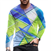 Meeste 2022. aasta uus pikkade varrukatega 3D-printimine, mood vabaaja T-särk Abstraktse värviga lahtine sportlik kaelusega ülaosa punk stiil