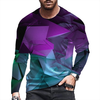 Νέο ανδρικό μακρυμάνικο τρισδιάστατο μπλουζάκι 2022, αφηρημένο, χρωματιστό, χαλαρό, αθλητικό, τοπ πανκ στιλ με λαιμόκοψη