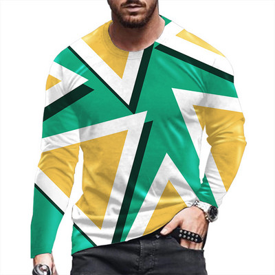 Meeste 2022. aasta uus pikkade varrukatega 3D-printimine, mood vabaaja T-särk Abstraktse värviga lahtine sportlik kaelusega ülaosa punk stiil