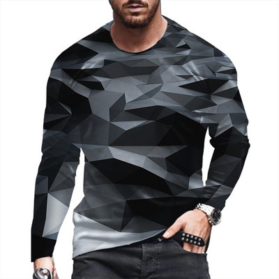 Meeste 2022. aasta uus pikkade varrukatega 3D-printimine, mood vabaaja T-särk Abstraktse värviga lahtine sportlik kaelusega ülaosa punk stiil