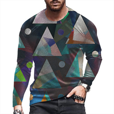 Meeste 2022. aasta uus pikkade varrukatega 3D-printimine, mood vabaaja T-särk Abstraktse värviga lahtine sportlik kaelusega ülaosa punk stiil