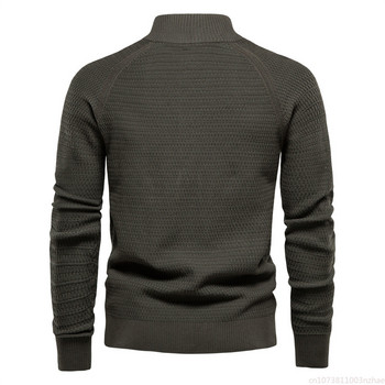 Νέα μονόχρωμη πλεκτή ανδρική ζακέτα βαμβακερή υψηλής ποιότητας πουλόβερ με γιακά με κουμπιά Business Casual Ανδρικά ρούχα Ανδρικό πουλόβερ