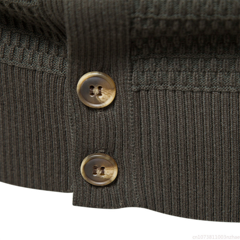Νέα μονόχρωμη πλεκτή ανδρική ζακέτα βαμβακερή υψηλής ποιότητας πουλόβερ με γιακά με κουμπιά Business Casual Ανδρικά ρούχα Ανδρικό πουλόβερ
