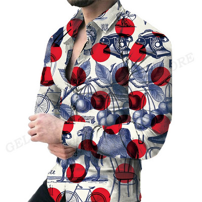 Havajske košulje Harajuku Muška modna košulja dugih rukava Bluza za plažu Muška odjeća Bluze za zanimanje Cvjetne majice na rukavima Ulična odjeća