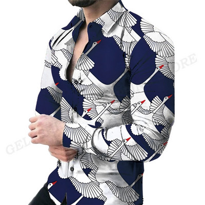 Havajske košulje Harajuku Muška modna košulja dugih rukava Bluza za plažu Muška odjeća Bluze za zanimanje Cvjetne majice na rukavima Ulična odjeća