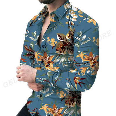 Havajske košulje Harajuku Muška modna košulja dugih rukava Bluza za plažu Muška odjeća Bluze za zanimanje Cvjetne majice na rukavima Ulična odjeća