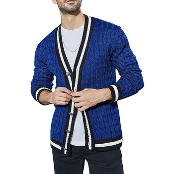 Есенно-зимна нова жилетка Мъжко облекло в съответствие с цвета, копчета с дълги ръкави Ежедневно модно плетено пуловерно яке