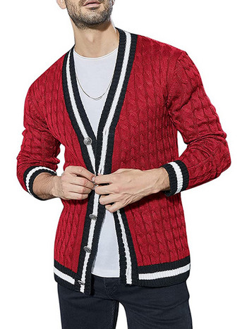 Есенно-зимна нова жилетка Мъжко облекло в съответствие с цвета, копчета с дълги ръкави Ежедневно модно плетено пуловерно яке