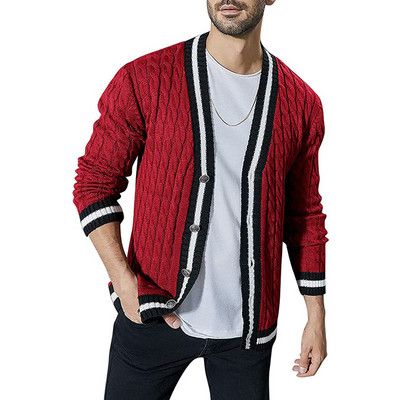 Sügisel ja talvel uus kardigan meeste rõivaste värviga sobiv pikkade varrukatega nööbid vabaaja mood kootud kampsun jakk