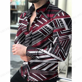 leaves Hawaiian Shirts Geometry 3D Printed Golden Shirts Мъжка модна риза с дълъг ръкав Лятна плажна блуза Мъжко облекло