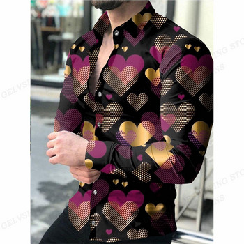 leaves Hawaiian Shirts Geometry 3D Printed Golden Shirts Мъжка модна риза с дълъг ръкав Лятна плажна блуза Мъжко облекло