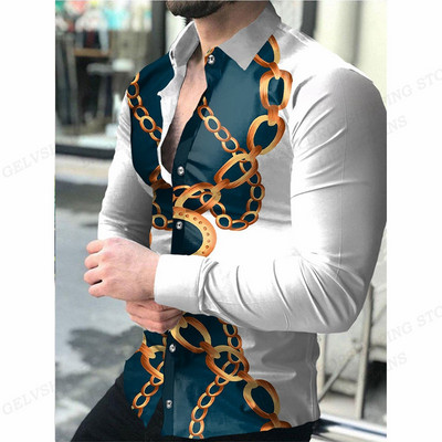 listovi Havajske košulje Geometrija 3D printane zlatne košulje Muška modna majica dugih rukava Ljetna bluza za plažu Muška odjeća