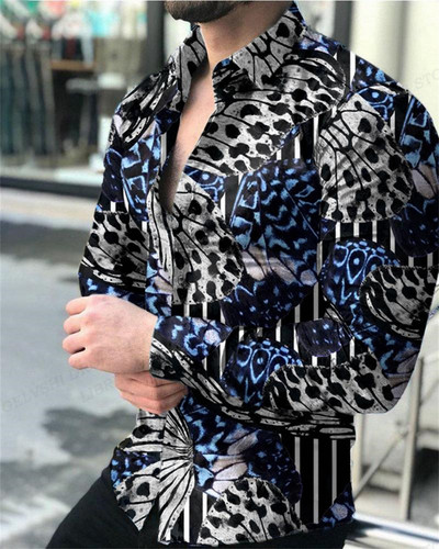 listovi Havajske košulje Geometrija 3D printane zlatne košulje Muška modna majica dugih rukava Ljetna bluza za plažu Muška odjeća