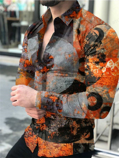 listovi Havajske košulje Geometrija 3D printane zlatne košulje Muška modna majica dugih rukava Ljetna bluza za plažu Muška odjeća