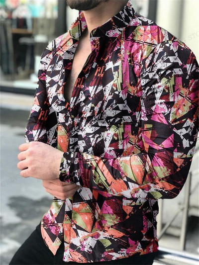 listovi Havajske košulje Geometrija 3D printane zlatne košulje Muška modna majica dugih rukava Ljetna bluza za plažu Muška odjeća
