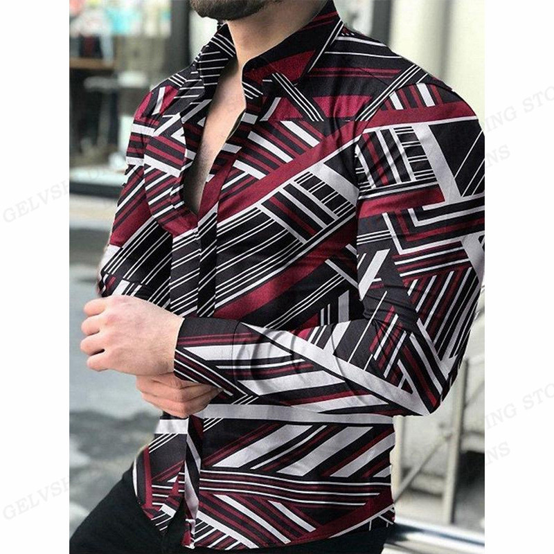 listovi Havajske košulje Geometrija 3D printane zlatne košulje Muška modna majica dugih rukava Ljetna bluza za plažu Muška odjeća