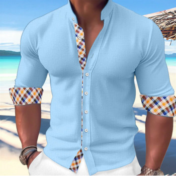 Пролетно-лятна риза Мъжка модна ежедневна риза с шевове на копчета Дизайнерски дизайн Хавайски семпъл удобен мек материал Ново