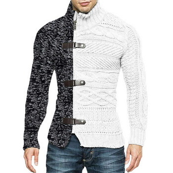 2022 г. НОВО Есенно-зимна мъжка мода, блокираща цветовете, плетена жилетка с яка и пуловер с дълъг ръкав и цип