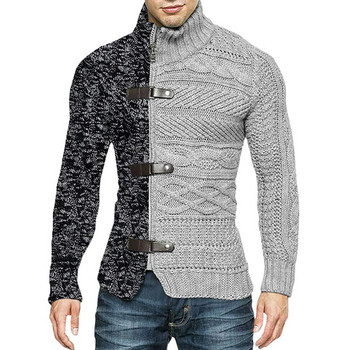 2022 г. НОВО Есенно-зимна мъжка мода, блокираща цветовете, плетена жилетка с яка и пуловер с дълъг ръкав и цип