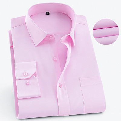 Meeste pikkade varrukatega standardse istmega Solid Basic kleit-särk, ühe plaastri taskuga ametlik äritöö Klassikalised kontoritriibulised särgid