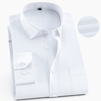 Meeste pikkade varrukatega standardse istmega Solid Basic kleit-särk, ühe plaastri taskuga ametlik äritöö Klassikalised kontoritriibulised särgid