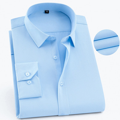 Meeste pikkade varrukatega standardse istmega Solid Basic kleit-särk, ühe plaastri taskuga ametlik äritöö Klassikalised kontoritriibulised särgid