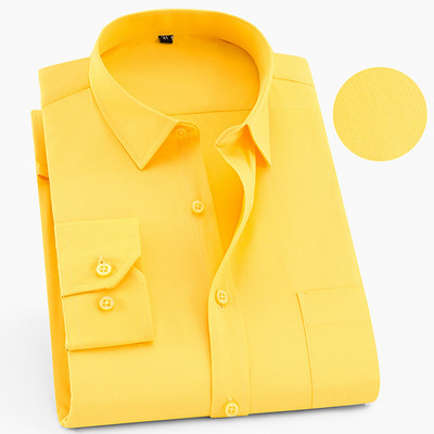 Meeste pikkade varrukatega standardse istmega Solid Basic kleit-särk, ühe plaastri taskuga ametlik äritöö Klassikalised kontoritriibulised särgid