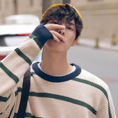 Jesen Zima Vrhunski klasični prugasti jacquard muški pulover okruglog izreza Luksuzni puloveri Topla pletena odjeća Homme Muški D157