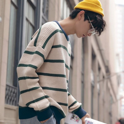 Jesen Zima Vrhunski klasični prugasti jacquard muški pulover okruglog izreza Luksuzni puloveri Topla pletena odjeća Homme Muški D157