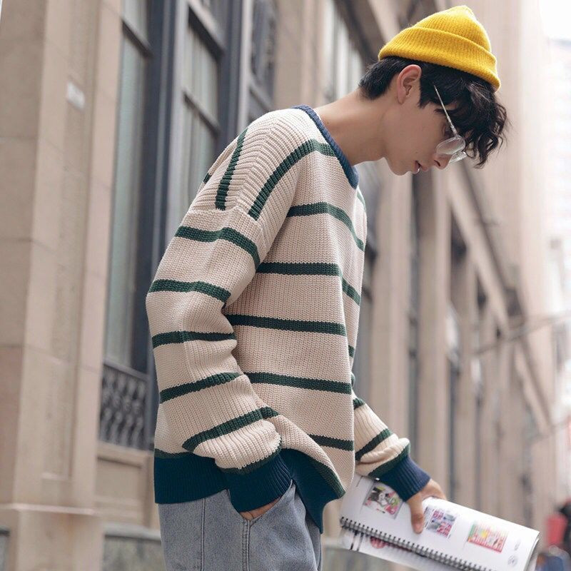 Jesen Zima Vrhunski klasični prugasti jacquard muški pulover okruglog izreza Luksuzni puloveri Topla pletena odjeća Homme Muški D157