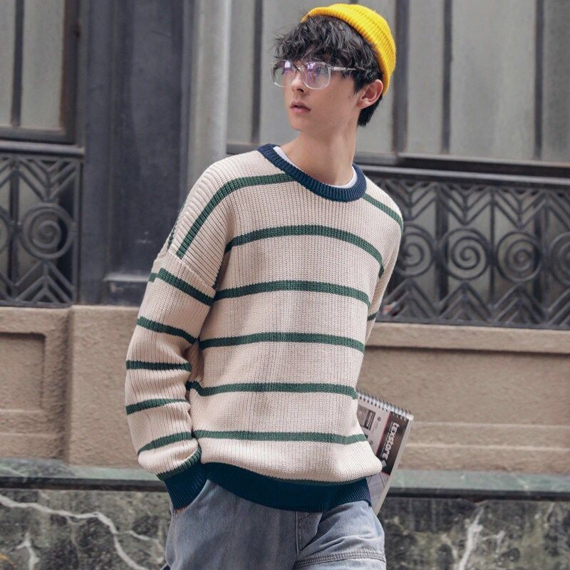 Jesen Zima Vrhunski klasični prugasti jacquard muški pulover okruglog izreza Luksuzni puloveri Topla pletena odjeća Homme Muški D157