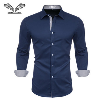 100% памук Мъжки ризи Camisa Masculina Мъжка риза с дълъг ръкав Мъжка корейска тънка официална ежедневна мъжка риза Големи размери Горна част