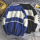 Ανδρικό πουλόβερ με ριγέ πουλόβερ με λαιμόκοψη Κορεάτικο μακρυμάνικο κλασικό πουλόβερ Κορυφαίο φθινόπωρο, χειμερινό, ποιοτικό πουλόβερ γραφείου για ζευγάρι