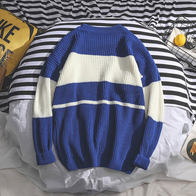 Ανδρικό πουλόβερ με ριγέ πουλόβερ με λαιμόκοψη Κορεάτικο μακρυμάνικο κλασικό πουλόβερ Κορυφαίο φθινόπωρο, χειμερινό, ποιοτικό πουλόβερ γραφείου για ζευγάρι