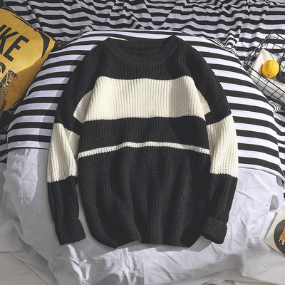 Ανδρικό πουλόβερ με ριγέ πουλόβερ με λαιμόκοψη Κορεάτικο μακρυμάνικο κλασικό πουλόβερ Κορυφαίο φθινόπωρο, χειμερινό, ποιοτικό πουλόβερ γραφείου για ζευγάρι