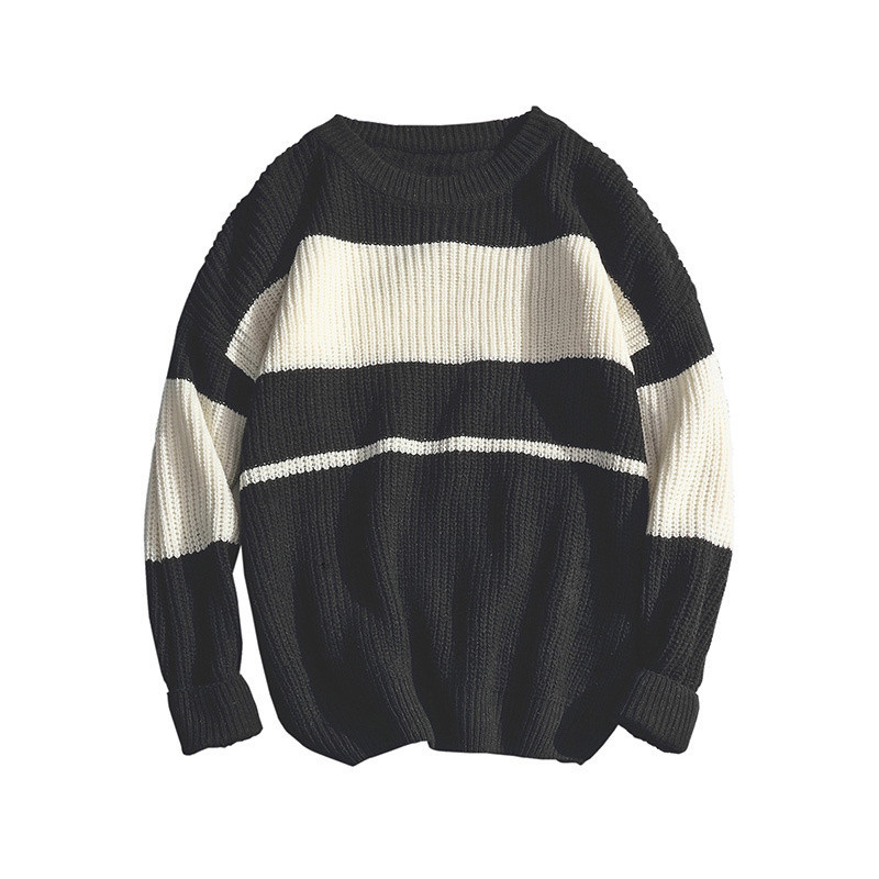 Ανδρικό πουλόβερ με ριγέ πουλόβερ με λαιμόκοψη Κορεάτικο μακρυμάνικο κλασικό πουλόβερ Κορυφαίο φθινόπωρο, χειμερινό, ποιοτικό πουλόβερ γραφείου για ζευγάρι