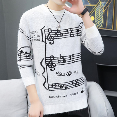 Pleteni pulover Muški pulover Lazy Style Modni pamuk s O-izrezom Jesenska ležerna široka odjeća Note pulover Muški ulični puloveri