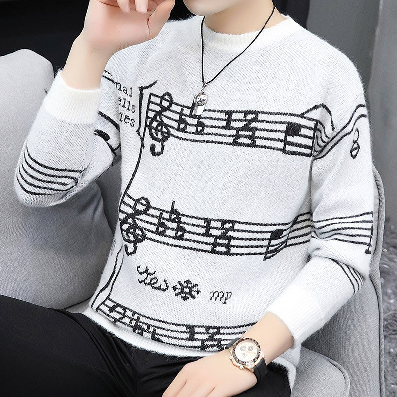 Pleteni pulover Muški pulover Lazy Style Modni pamuk s O-izrezom Jesenska ležerna široka odjeća Note pulover Muški ulični puloveri