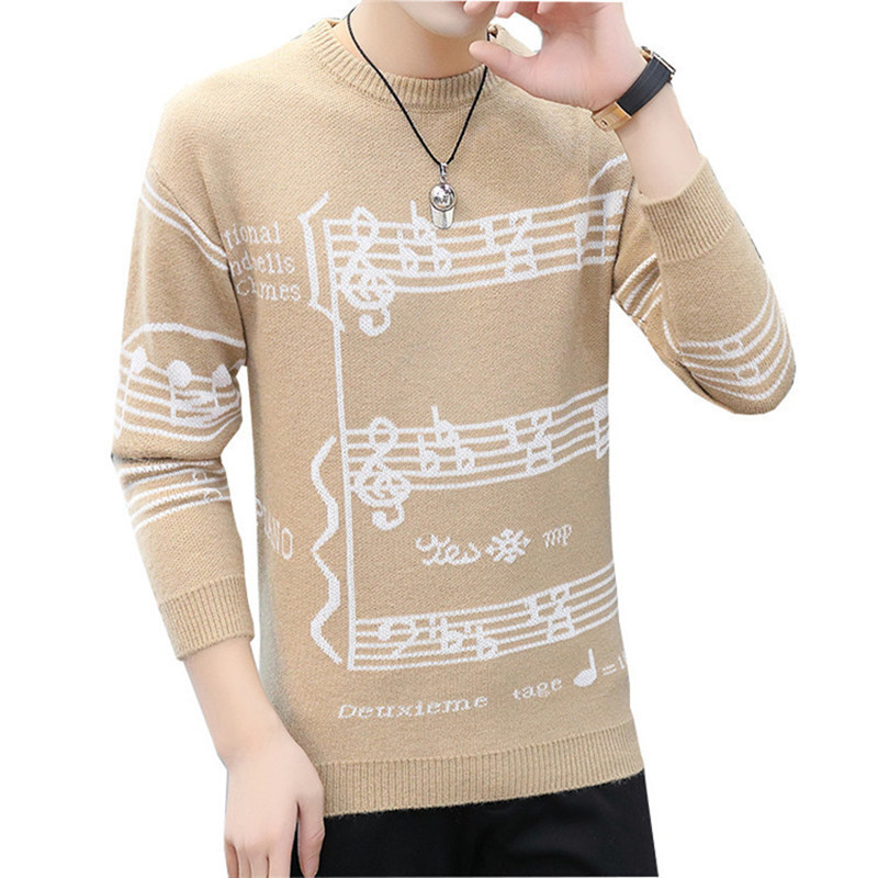 Pleteni pulover Muški pulover Lazy Style Modni pamuk s O-izrezom Jesenska ležerna široka odjeća Note pulover Muški ulični puloveri