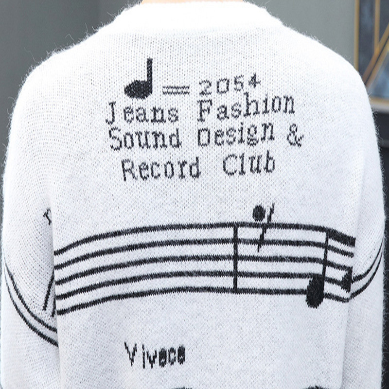 Pleteni pulover Muški pulover Lazy Style Modni pamuk s O-izrezom Jesenska ležerna široka odjeća Note pulover Muški ulični puloveri