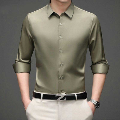 Πράσινο ανδρικό φόρεμα πουκάμισο 2022 Ολοκαίνουργιο, εξαιρετικά λεπτό μακρυμάνικο ανδρικό πουκάμισο με λεπτή εφαρμογή, ελαστικό αναπνεύσιμο μη σιδερένιο ποιοτικό ανδρικό πουκάμισο