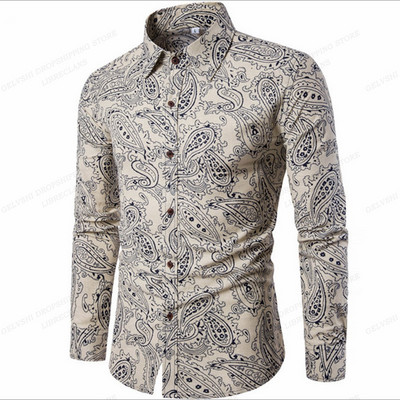 Etničke košulje Muška modna košulja dugih rukava Havajske košulje Cuba Bluza za plažu Muška odjeća Vocation Camisas Muška odjeća