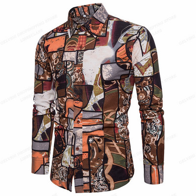 Etničke košulje Muška modna košulja dugih rukava Havajske košulje Cuba Bluza za plažu Muška odjeća Vocation Camisas Muška odjeća